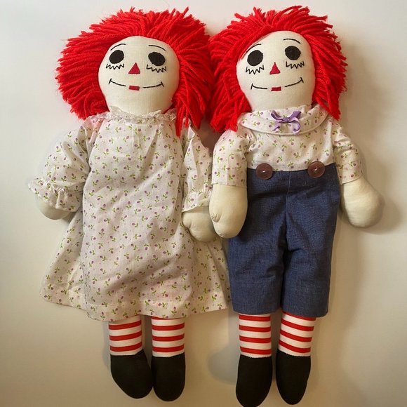 Raggedy Ann & Andy Dolls EUC white floral fabric - Picture 3 of 8